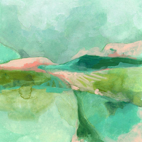 Mint Valley II White Modern Wood Framed Art Print with Double Matting by Vess, June Erica