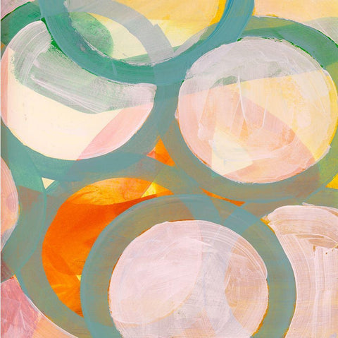 Aqua Circles II White Modern Wood Framed Art Print with Double Matting by Cartissi