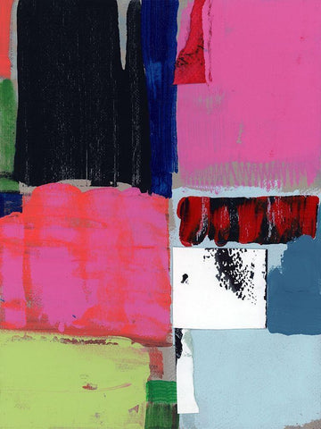 Pink Blocks I White Modern Wood Framed Art Print with Double Matting by Cartissi