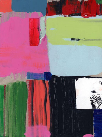 Pink Blocks II White Modern Wood Framed Art Print with Double Matting by Cartissi