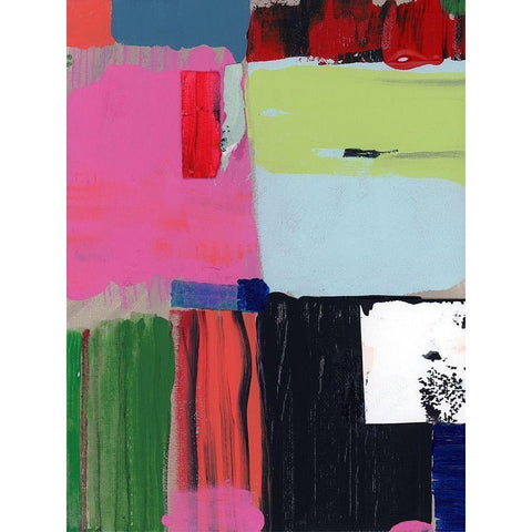 Pink Blocks II Black Modern Wood Framed Art Print with Double Matting by Cartissi