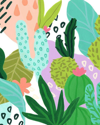 Party Plants III White Modern Wood Framed Art Print with Double Matting by Vess, June Erica