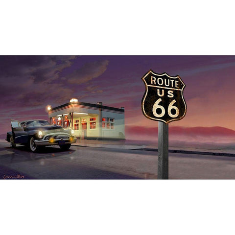 Route 66 Black Modern Wood Framed Art Print with Double Matting by Consani, Chris