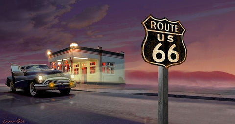 Route 66 White Modern Wood Framed Art Print with Double Matting by Consani, Chris