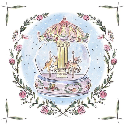 Winter Carousel IV Gold Ornate Wood Framed Art Print with Double Matting by Wang, Melissa