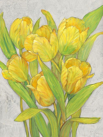 Yellow Tulips I White Modern Wood Framed Art Print with Double Matting by OToole, Tim
