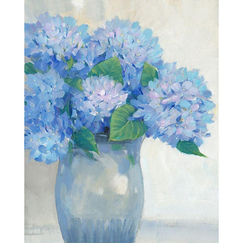 Blue Hydrangeas in Vase I Black Modern Wood Framed Art Print with Double Matting by OToole, Tim