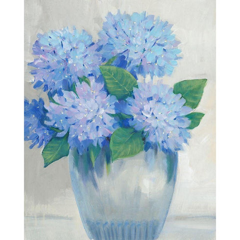 Blue Hydrangeas in Vase II Black Modern Wood Framed Art Print with Double Matting by OToole, Tim