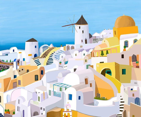 Greek Buildings I White Modern Wood Framed Art Print with Double Matting by Daly, Carla