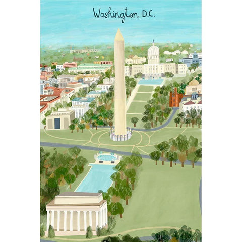 View from Above Washington DC Black Modern Wood Framed Art Print with Double Matting by Daly, Carla