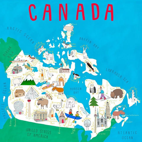 Illustrated Countries Canada White Modern Wood Framed Art Print with Double Matting by Daly, Carla