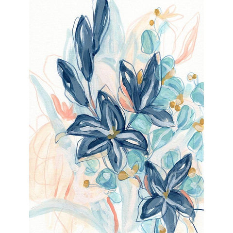 Blooming Blues II Black Modern Wood Framed Art Print by Vess, June Erica