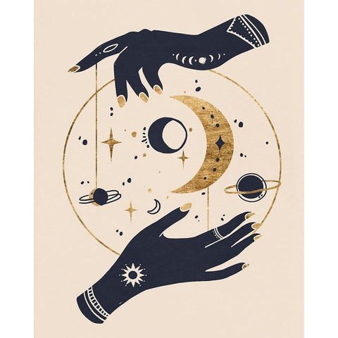 Moon Hands II White Modern Wood Framed Art Print by Warren, Annie