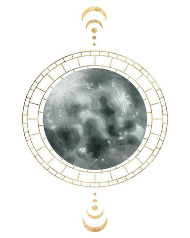 Lunar Phase I White Modern Wood Framed Art Print with Double Matting by Wang, Melissa