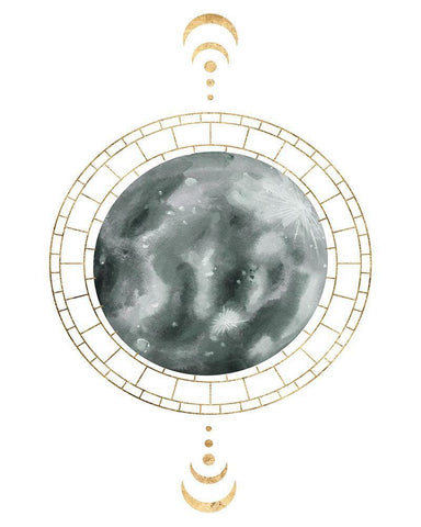 Lunar Phase II White Modern Wood Framed Art Print with Double Matting by Wang, Melissa