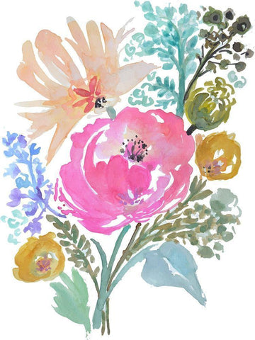 Flower Posy I Black Ornate Wood Framed Art Print with Double Matting by Fields, Karen