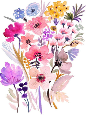 Flower Posy VI White Modern Wood Framed Art Print with Double Matting by Fields, Karen