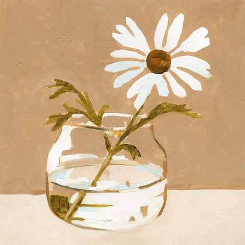 Solitary Daisy II White Modern Wood Framed Art Print with Double Matting by Caroline, Emma