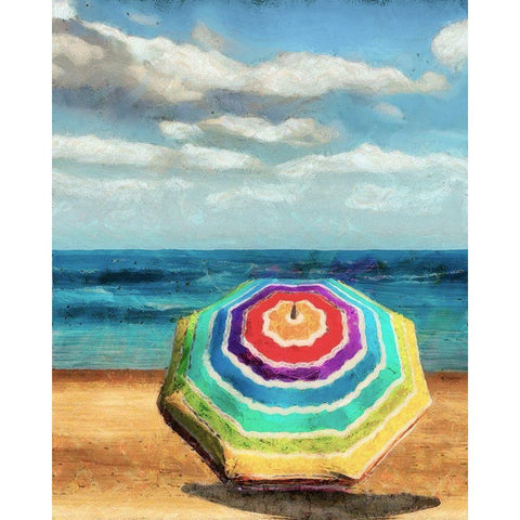 Beach Umbrella I Gold Ornate Wood Framed Art Print with Double Matting by Saunders, Alonzo