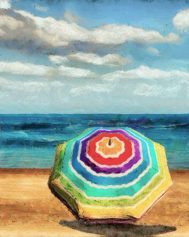 Beach Umbrella I White Modern Wood Framed Art Print with Double Matting by Saunders, Alonzo