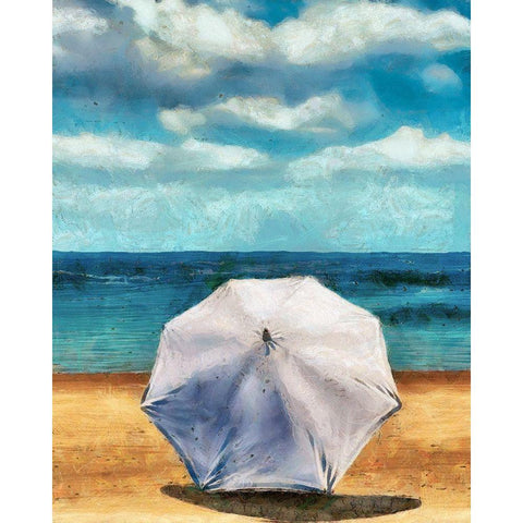 Beach Umbrella II White Modern Wood Framed Art Print by Saunders, Alonzo