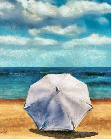 Beach Umbrella II White Modern Wood Framed Art Print with Double Matting by Saunders, Alonzo