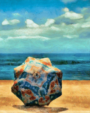 Beach Umbrella III Black Ornate Wood Framed Art Print with Double Matting by Saunders, Alonzo