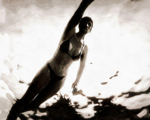 Evening Swim I White Modern Wood Framed Art Print with Double Matting by Saunders, Alonzo