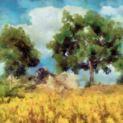 Mellow Yellow Landscape I White Modern Wood Framed Art Print with Double Matting by Saunders, Alonzo