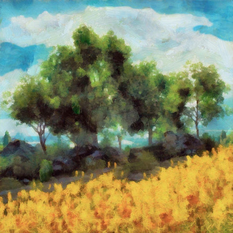 Mellow Yellow Landscape II Gold Ornate Wood Framed Art Print with Double Matting by Saunders, Alonzo