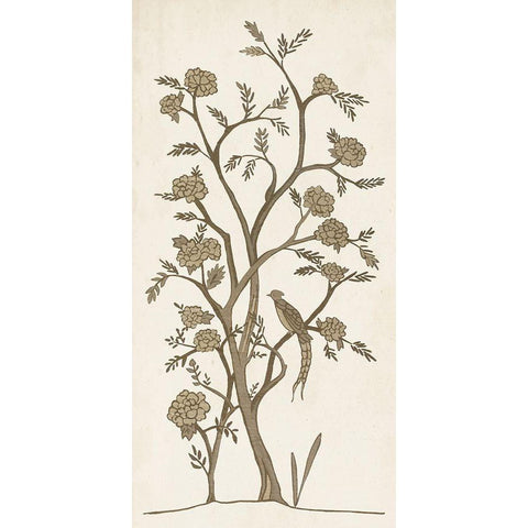 Custom Sepia Chinoiserie I Black Modern Wood Framed Art Print with Double Matting by Zarris, Chariklia