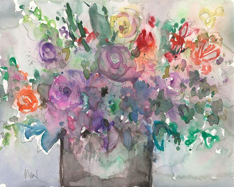 The Mixed Water Garden I White Modern Wood Framed Art Print with Double Matting by Dixon, Samuel