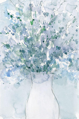 Powder Blue Arrangement in Vase I White Modern Wood Framed Art Print with Double Matting by Dixon, Samuel