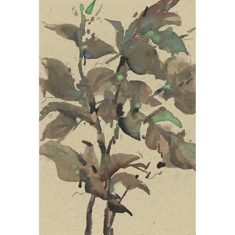 Leaves on Taupe I Black Modern Wood Framed Art Print with Double Matting by Dixon, Samuel