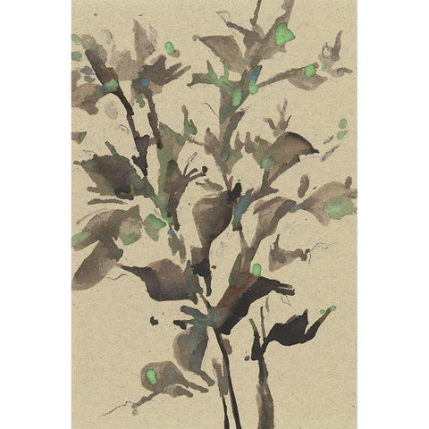 Leaves on Taupe II Black Modern Wood Framed Art Print with Double Matting by Dixon, Samuel