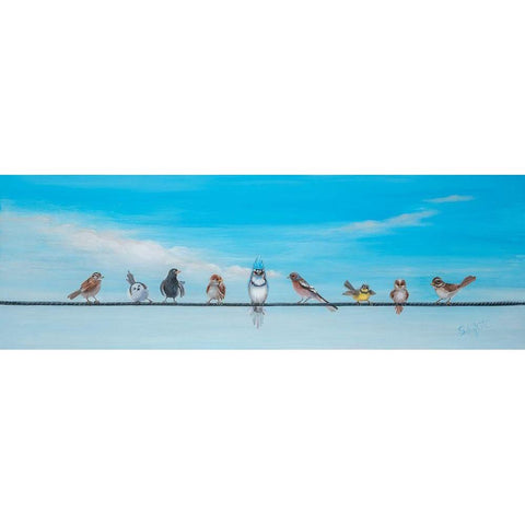 Sweet Birds on a Wire II White Modern Wood Framed Art Print by Iafrate, Sandra