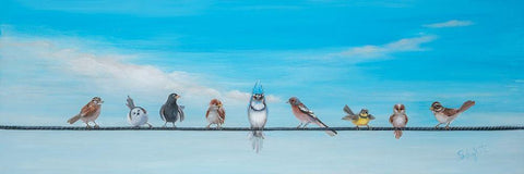 Sweet Birds on a Wire II White Modern Wood Framed Art Print with Double Matting by Iafrate, Sandra
