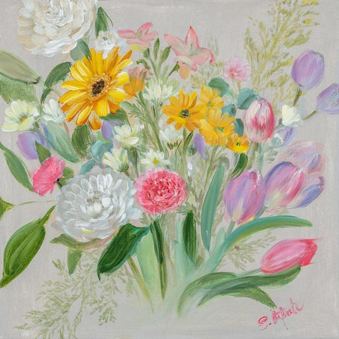 Floral Burst I White Modern Wood Framed Art Print with Double Matting by Iafrate, Sandra