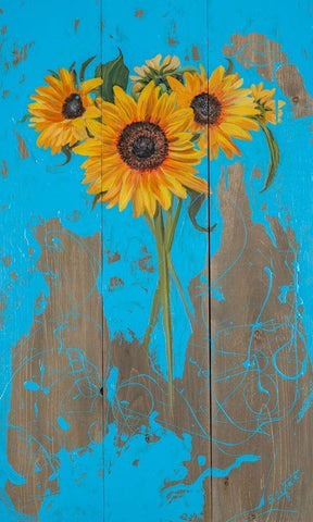 Sunflowers on Barnwood I Black Ornate Wood Framed Art Print with Double Matting by Iafrate, Sandra