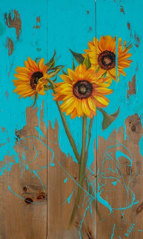 Sunflowers on Barnwood II Black Ornate Wood Framed Art Print with Double Matting by Iafrate, Sandra