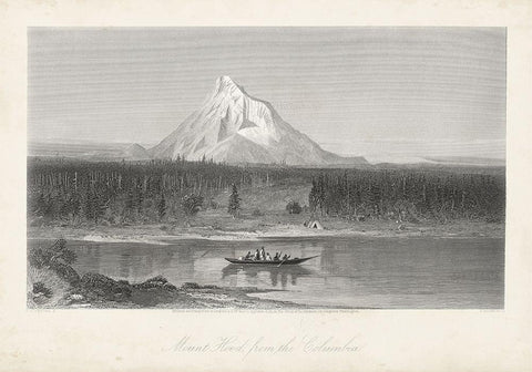 Mount Hood from the Columbia White Modern Wood Framed Art Print with Double Matting by Bryant, William Cullen