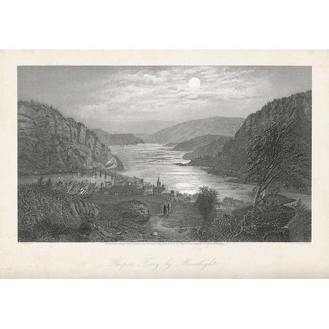 Harpers Ferry by Moonlight Black Modern Wood Framed Art Print with Double Matting by Bryant, William Cullen