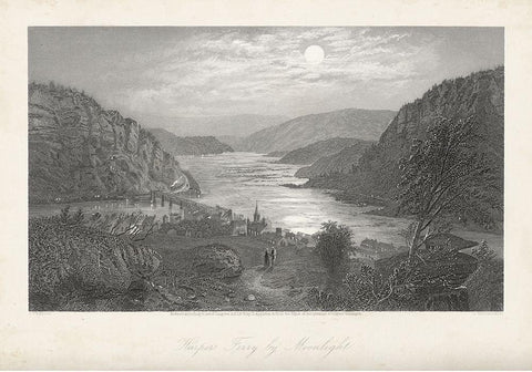 Harpers Ferry by Moonlight Black Ornate Wood Framed Art Print with Double Matting by Bryant, William Cullen