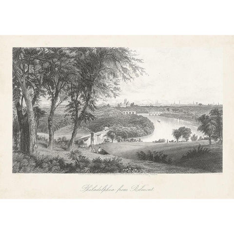 Philadelphia From Belmont Black Modern Wood Framed Art Print with Double Matting by Bryant, William Cullen