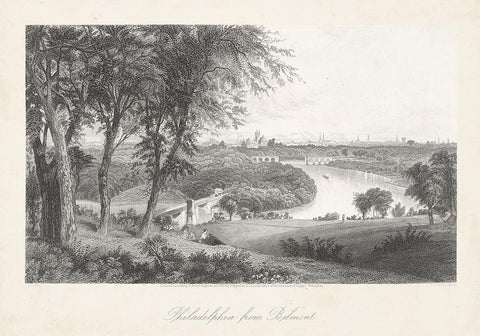 Philadelphia From Belmont White Modern Wood Framed Art Print with Double Matting by Bryant, William Cullen