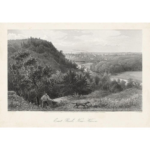 East Rock-New Haven Gold Ornate Wood Framed Art Print with Double Matting by Bryant, William Cullen