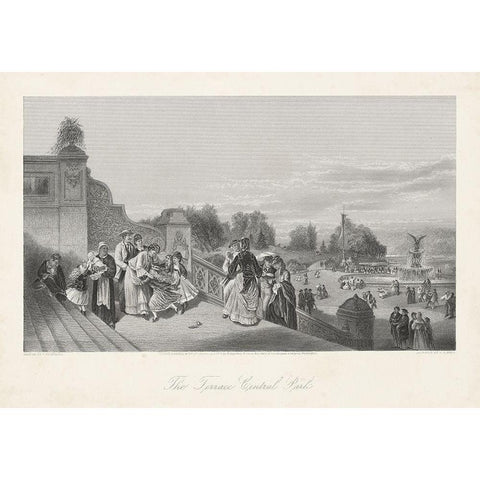 The Terrace-Central Park Gold Ornate Wood Framed Art Print with Double Matting by Bryant, William Cullen