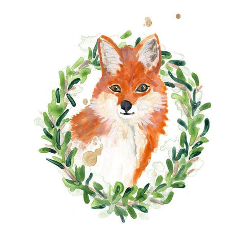 Woodland Holiday Fox White Modern Wood Framed Art Print by Vess, June Erica