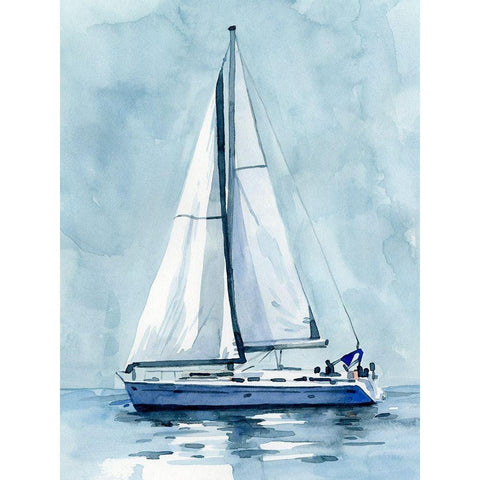 Lone Sailboat I Black Modern Wood Framed Art Print with Double Matting by Caroline, Emma