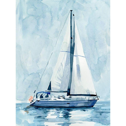 Lone Sailboat II Black Modern Wood Framed Art Print with Double Matting by Caroline, Emma